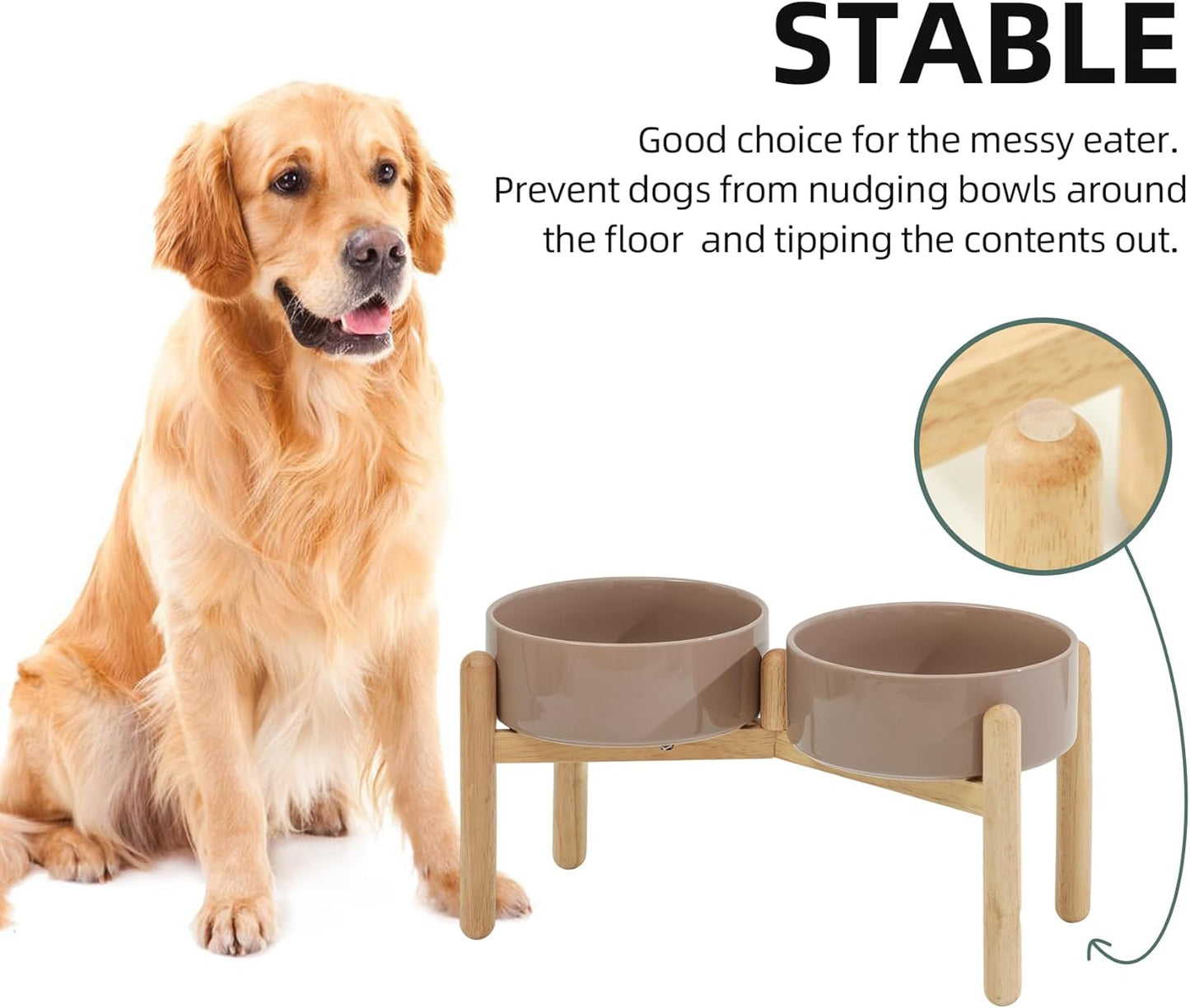 Havniva 8.3inch Ceramic Raised Dog Bowl with Stand, Elevated Dog Bowls for Large Breed Dog Food and Water Bowl Non-Slip Dog Dish Large Capacity Feeding Pet Water Bowl