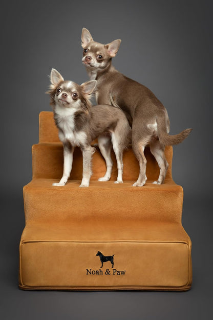 Noah & Paw Dog Stairs, Dog Ramp for Bed (20" Extra Wide) Pet Stairs for High Bed, Design to Fit Small and Large Breeds, Durable 5 Pet Steps for Couch (35 Foam Density) Leather Collection