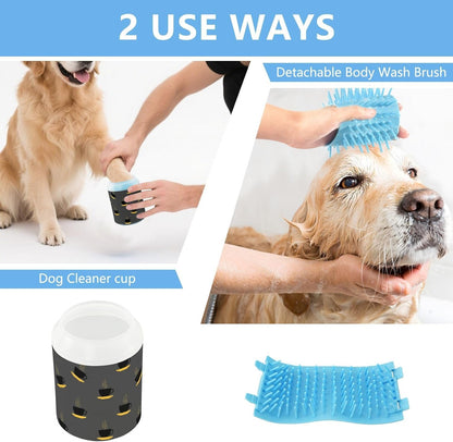 Coffee Gray Print Dog Paw Cleaner Cup with Soft Silicone Brush, Portable Lightweight Small Muddy Paw Washer for Dogs, Easy to Use Pet Foot Cleaner