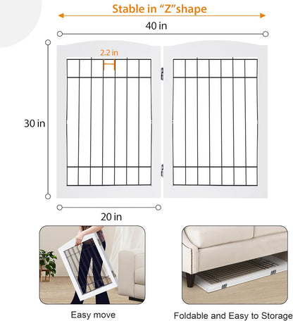 LZRS 2-Panel Freestanding Foldable Wood Dog Gate – Solid Wood & Steel Wire, Chew-Resistant Pet Barrier for Indoor Use, Ideal for Small to Medium Dogs, White