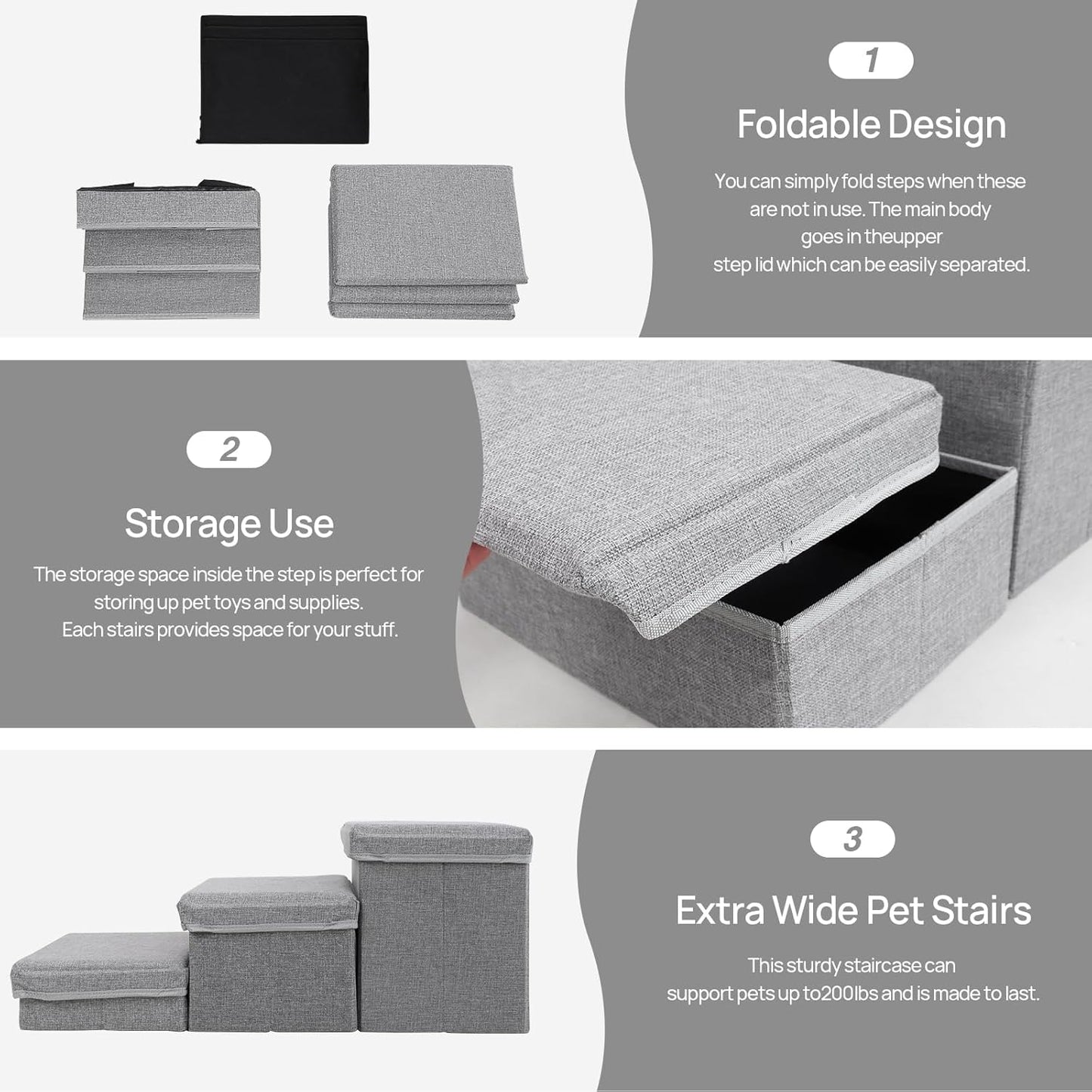 Foldable Dog Stairs/Steps 2-Tier Pet Steps Storage and Adjustable Steps for Small Medium Dogs Pet Steps Storage Stepper for High Beds Sofa Pet Dog Cat