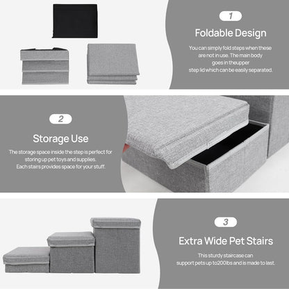 Foldable Dog Stairs/Steps 2-Tier Pet Steps Storage and Adjustable Steps for Small Medium Dogs Pet Steps Storage Stepper for High Beds Sofa Pet Dog Cat