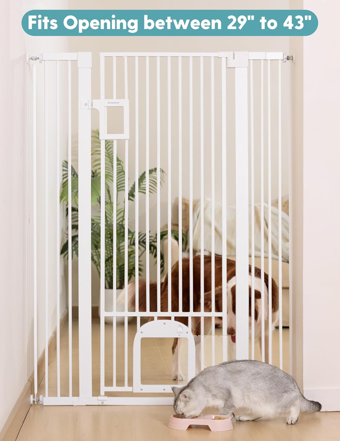 No Pawblems 55" Extra Tall Pet Gate for Cat/Dog, 29-40" Wide Auto Close Tall Dog Gate for Doorways/Hallways, 1.37" Ultra Narrow Spacing, NO Drilling Pressure Mounted, Black