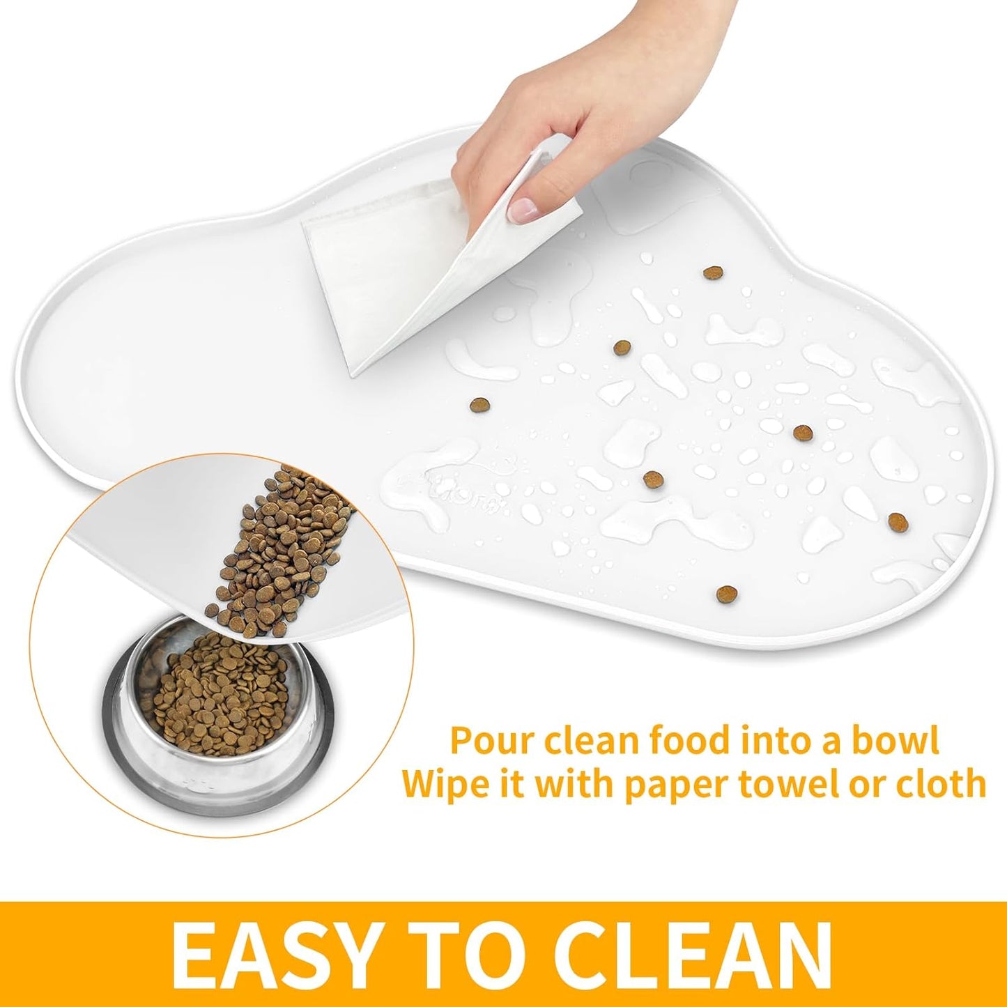 Ptlom Silicone Pet Placemat for Dogs and Cats, Non-Slip Waterproof Dog Feeding Bowl Mats for Food and Water, Small Medium Large Pet Puppy Tray Mat Prevent Residues from Spilling onto The Floor, Beige