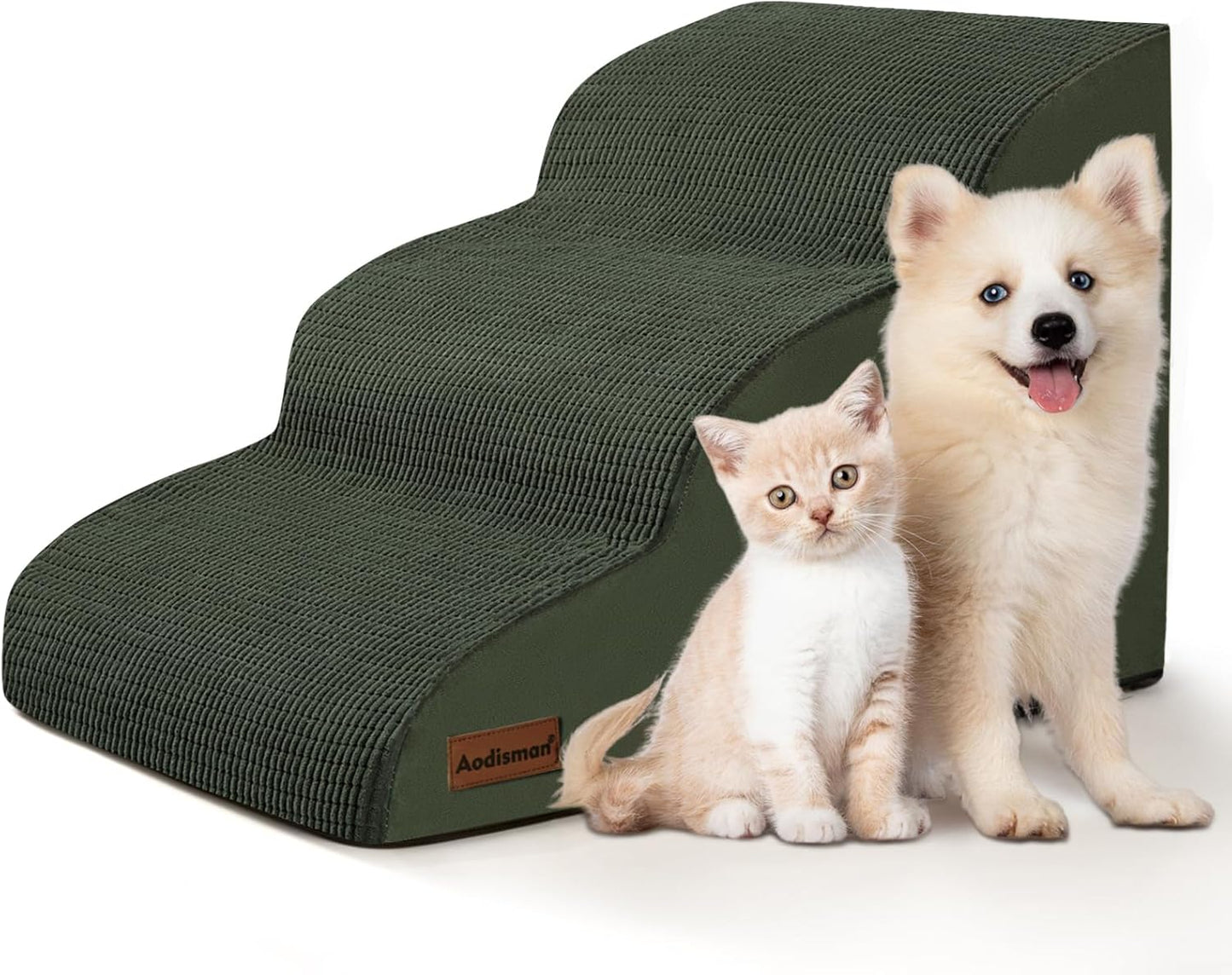 Aodisman 3-Step Dog Ramp and Stairs for Sofa and Chair - Non-Slip Sturdy Pet Steps for Small Dogs and Cats,15.7" H,Grey