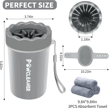 Professional 7 in 1 Dog Paw Cleaner for Dogs & Cats - Includes 1 Portable Paw Washer, 1 Bath Brush, 2 Dog Toothbrushes and 3 Absorbent Towels Note: Fits Paws up to 2 Inches Wide (Small, Blue)