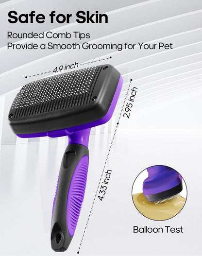 Self Cleaning Shedding Brush - Skin Friendly Grooming Tool for Dogs, Cats, and Puppies, Deshedding and Hair Removal for Long and Short Haired Pets (Green)