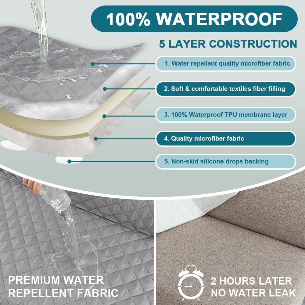 Turquoize 100% Waterproof Sofa Covers Couch Cover Sofa Cover for Dogs Couch Protector Triple Non-Slip Sofa Slipcover for 3 Cushion Couch Furniture Protector for Pets, Kids,Dog (Sofa 70", Ivory)