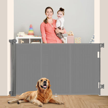 Miumoon 150 inch Retractable Baby Gates 42 inch Tall, Retractable Gate with Reinforced Strip Design to Prevent Crawling Through, 12 FT Extra Wide Retractable Dog Gate for Indoor/Outdoor