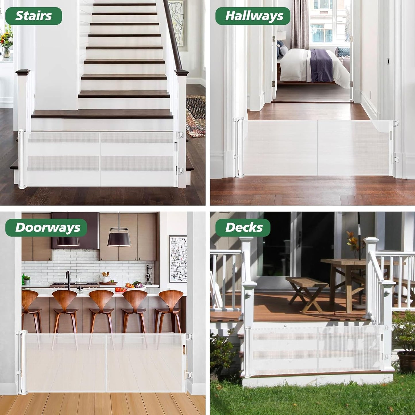 24" Tall X 120" Extra Wide Retractable Baby Gates, Short Dog Gates to Step Over, Reinforced Long Mesh Pet Gate with Support Rods, Small Puppy Gates for The House, Grey