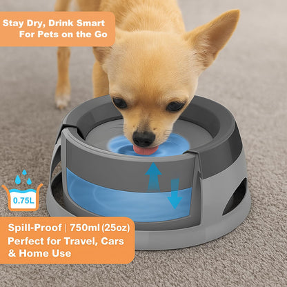Pets No-Spill Slobber Stopper Water Bowl,Splash Proof Drinking Bowl for Home and Travel,No Messy No Drip No Sloppy Water Bowl for Sm-Med Dogs/Cats/Pets 25OZ