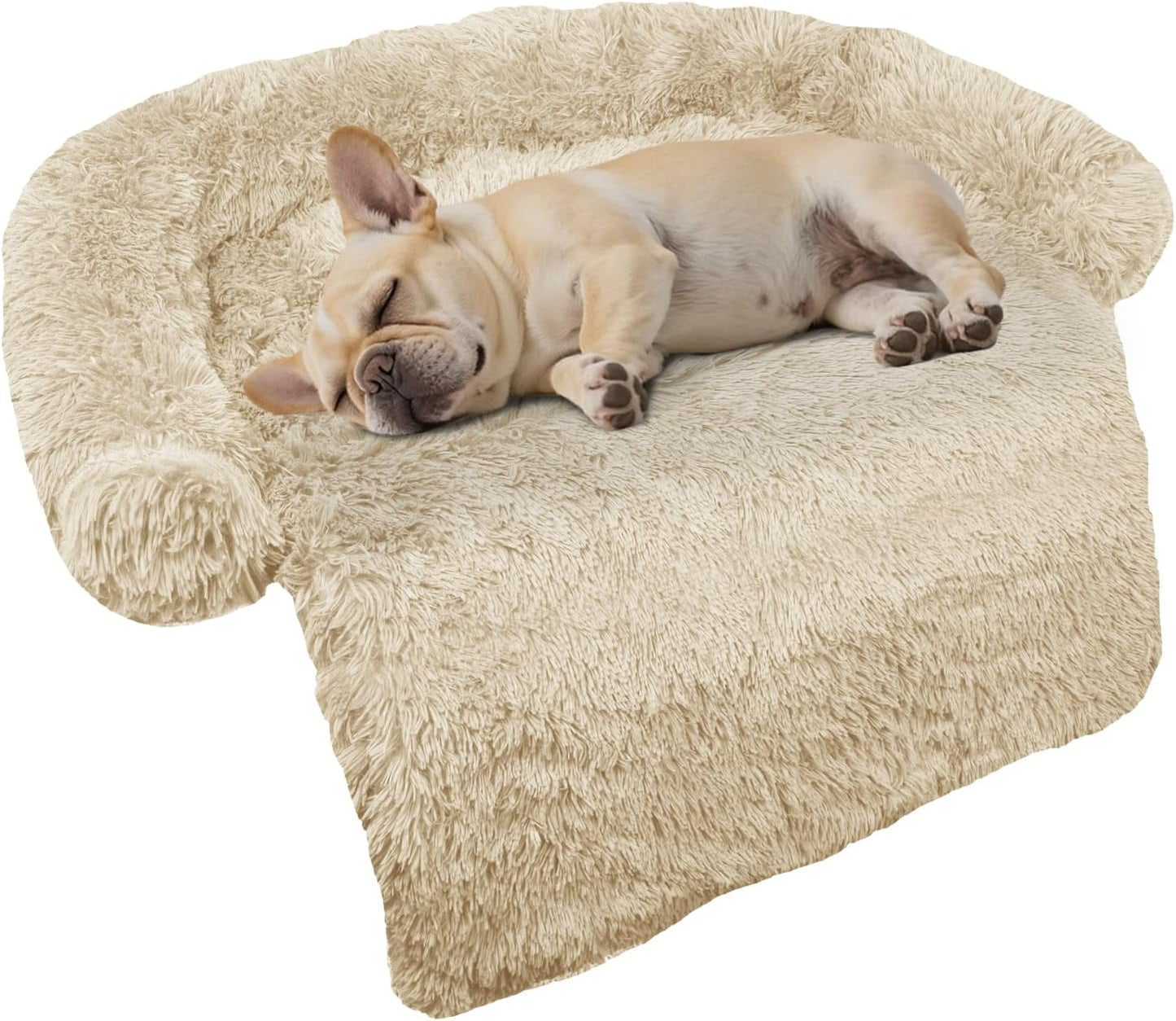 Calming Dog Bed Fluffy Plush Dog Mat for Furniture Protector with Removable Washable Cover for Large Medium Small Dogs and Cats (Large, Light Grey)