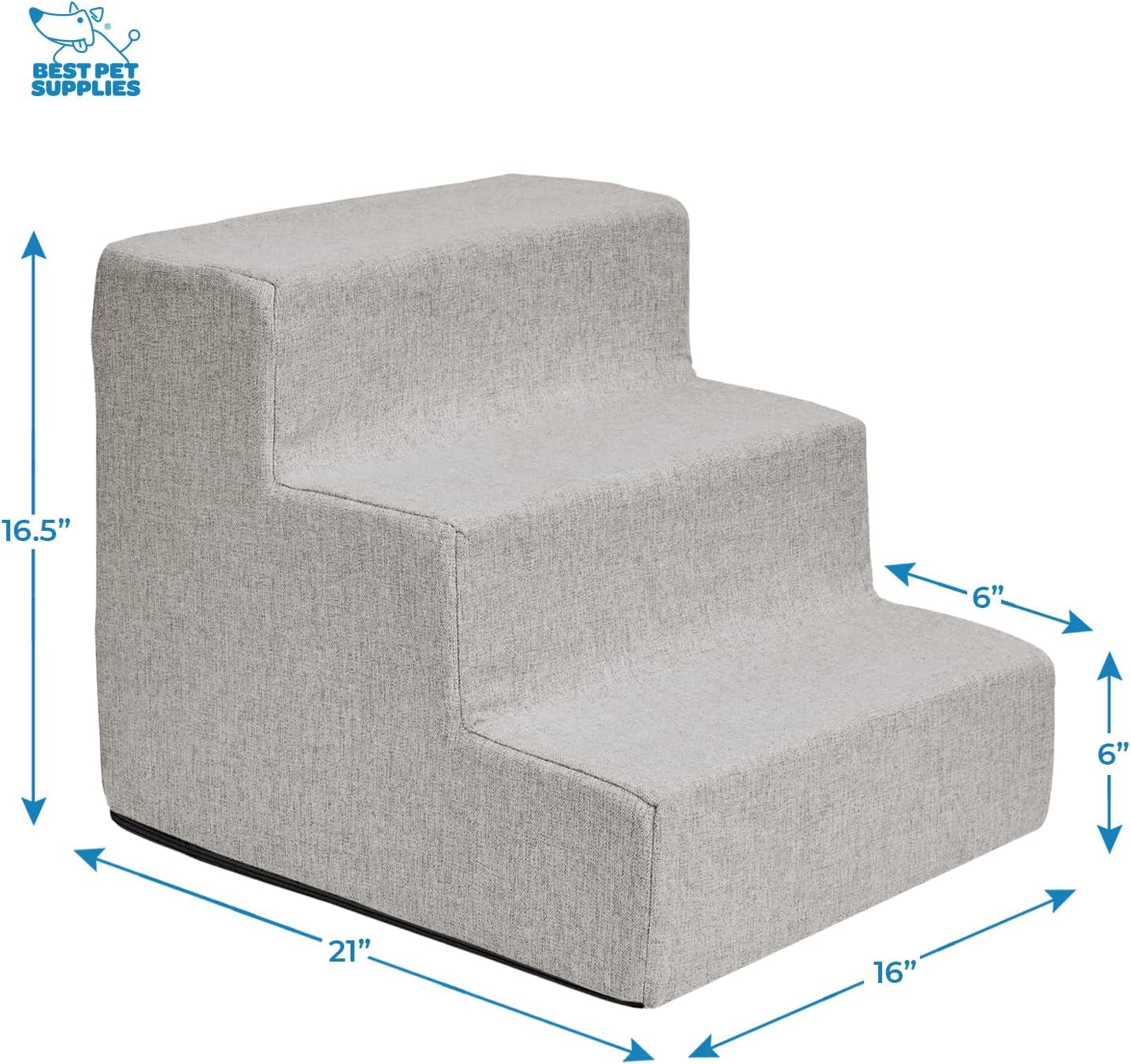 Best Pet Supplies Dog Stairs & Steps - Foam Steps for Small Dogs & Cats, Non-Slip Indoor Balanced Pet Step Support, Dog Ramp, No Assembly, Ash Gray Linen, 2-Step (12-inch Height)