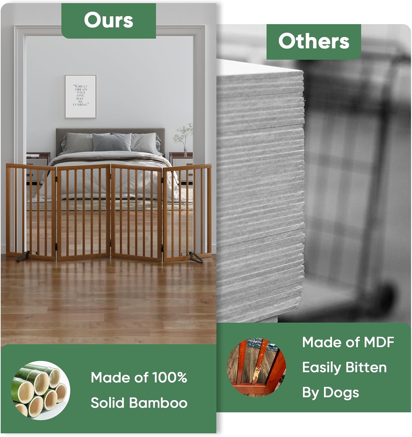 Freestanding Foldable Dog Gate - 4 Panel Room Divider with Metal Support Feet (Black)