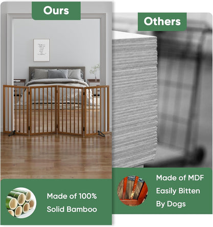 Freestanding Foldable Dog Gate - 4 Panel Room Divider with Metal Support Feet (Black)
