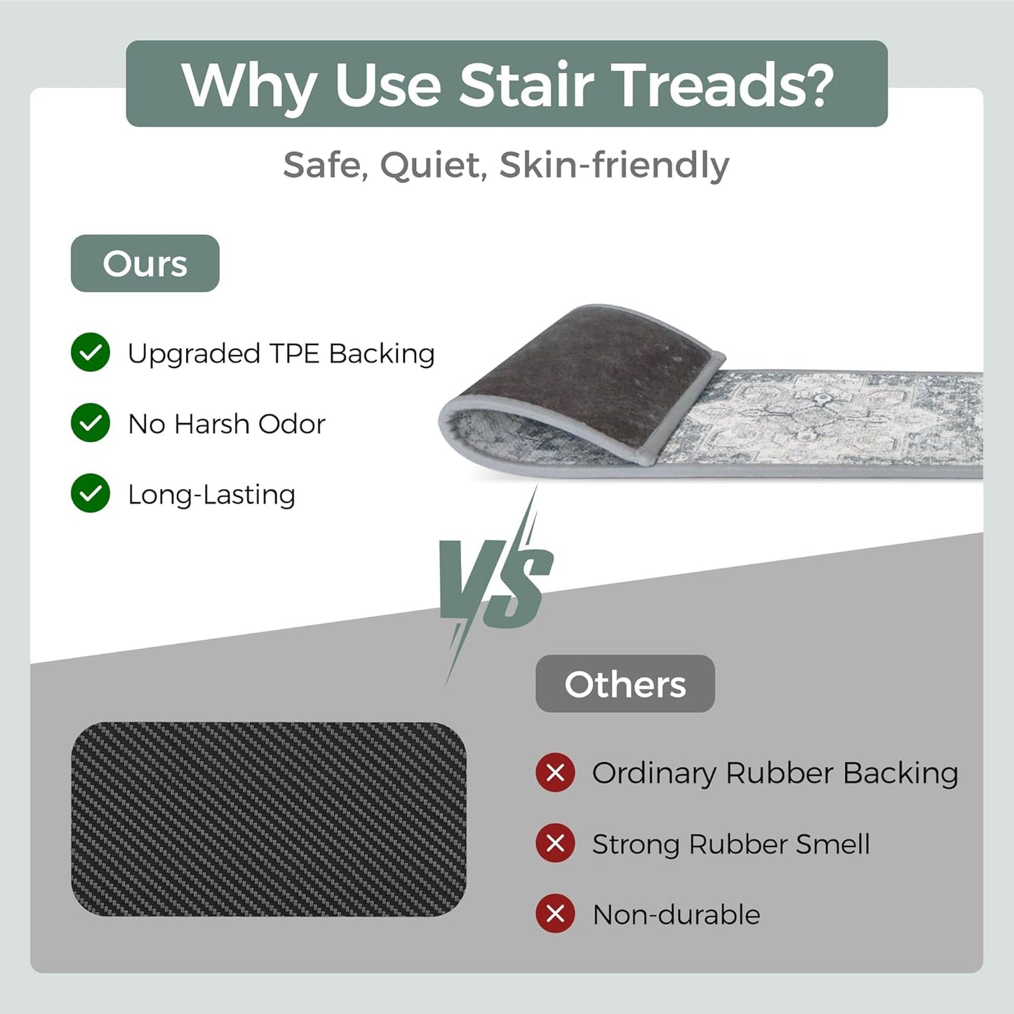sarben Non Slip Stair Treads for Wooden Steps 15PCS - 8"x30" Indoor Safety Carpet, Edging Mats with TPE Adhesive Backing, Pet and Elderly Friendly Stair Rugs (Taupe) - Colors B