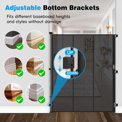 Reinforced 72" Extra Tall Pet Gate for Cat, Dog, Puppy & Baby, Jump-Resistant & Prevent Crawling Underneath Retractable Baby Gates, Fits 0-55" Width Safety Mesh Dog Gate, 6 Foot Extra Tall Cat Gate