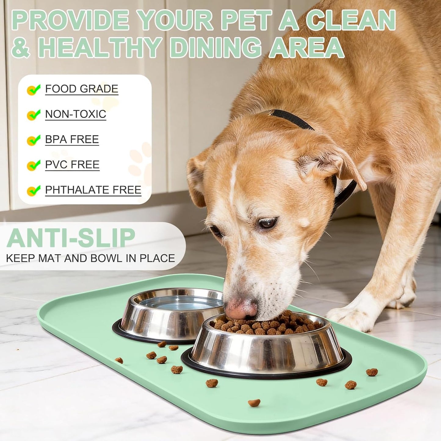 Small Silicone Pet Food Mat with Raised Edge for Food and Water Bowl, Square Dog Feeding Mats, Cat Food Trays for Floor Waterproof, Rubber Tray for Dogs and Cats, 12 x 12 x 0.7 Light Olive Green
