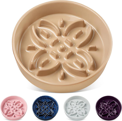 vancasso Ceramic Slow Feeder Dog Bowls, Puzzle Dog Food Bowls with Floral Maze, Anti -Slip Pet Food Dish for Small Breed, 0.6 Cups, Pink