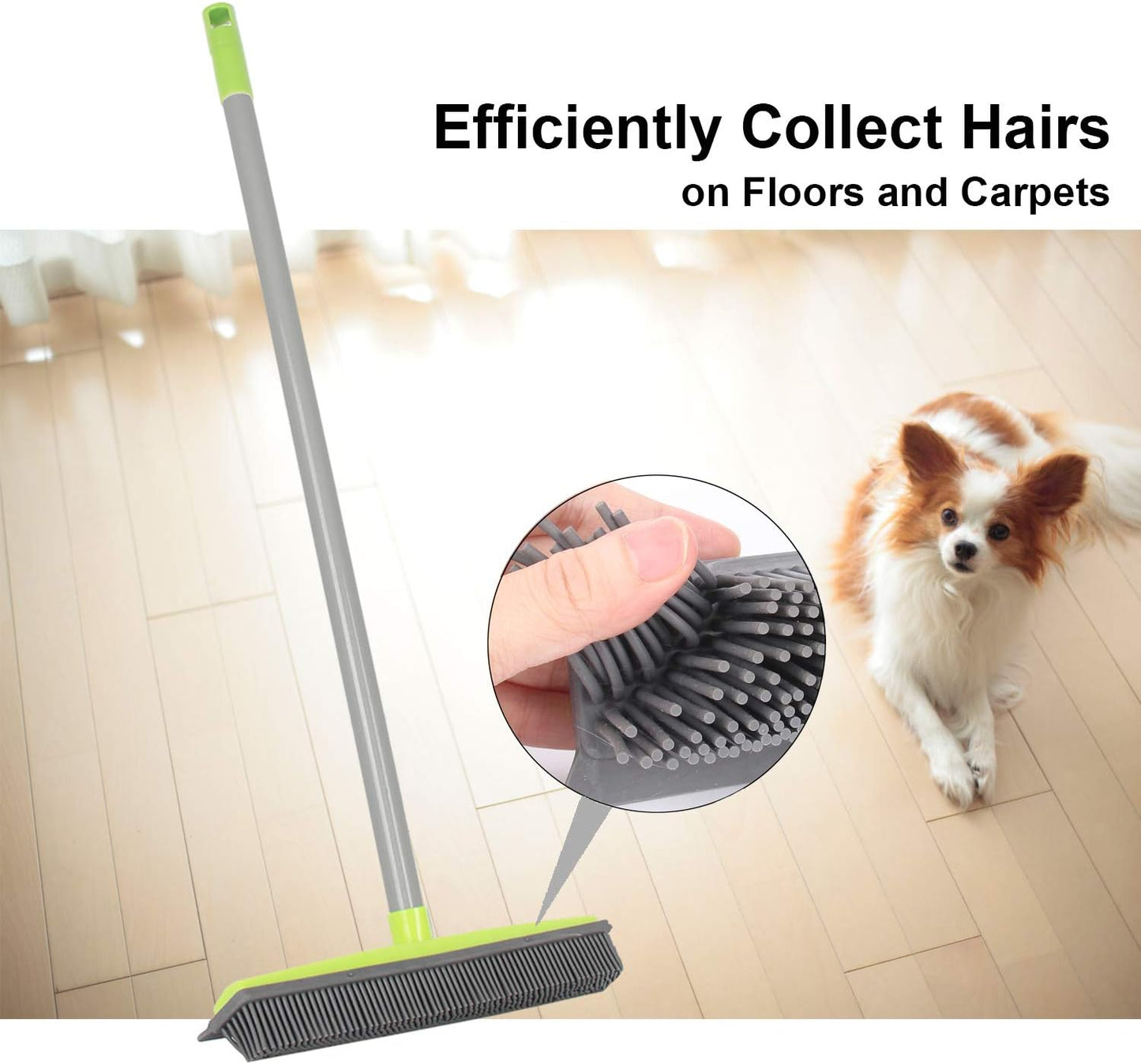 Rubber Broom and Pet Hair Removal Brush Set for Carpet, Fur Remover Broom with Squeegee for Wooden Floor, Detailing Lint Remover Brush for Pet Dog Cat Hair Car Interior