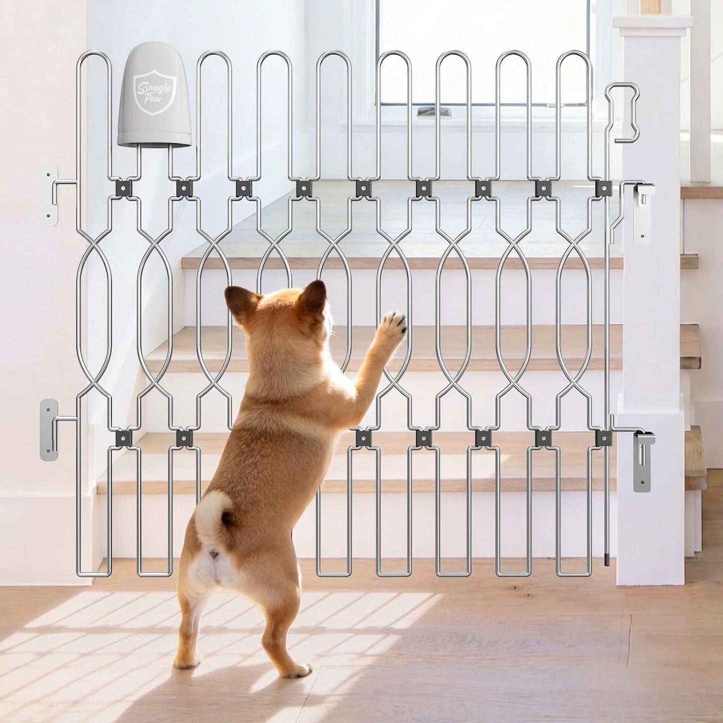 Snagle Paw Extra Tall Metal Retractable Door Barrier, 28.4" Wide 35" Tall Safety Dog Gate for Front Door,Easy Install Retractable Pet Gate for Recreational Vehicle,Doorways