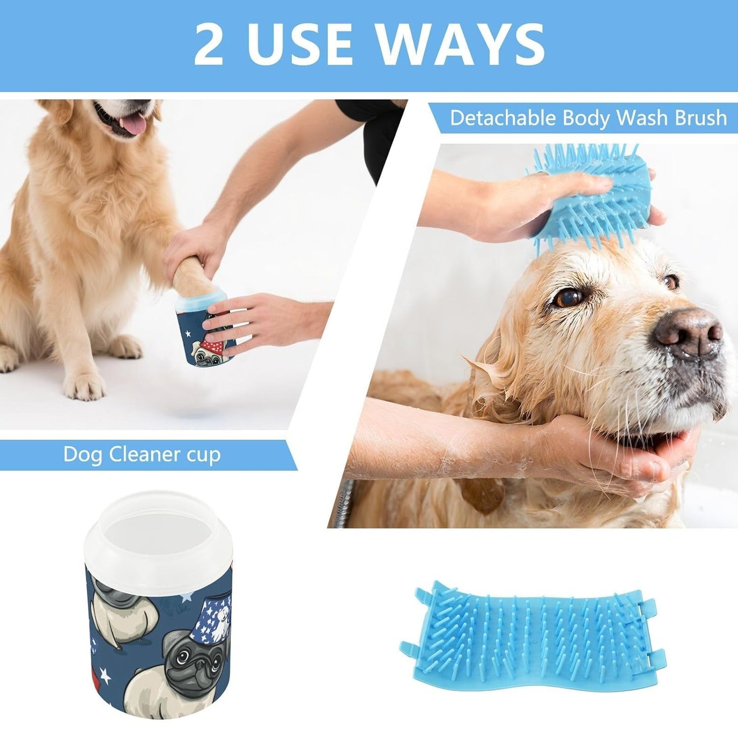 Dog Paw Cleaner Cups for Dogs Pet Foot Washer Paw Scrubber for Medium Small Dogs Cats Cleaning Cup Cute Yellow Fiesta Guitars Cacti and Ethnic Birds