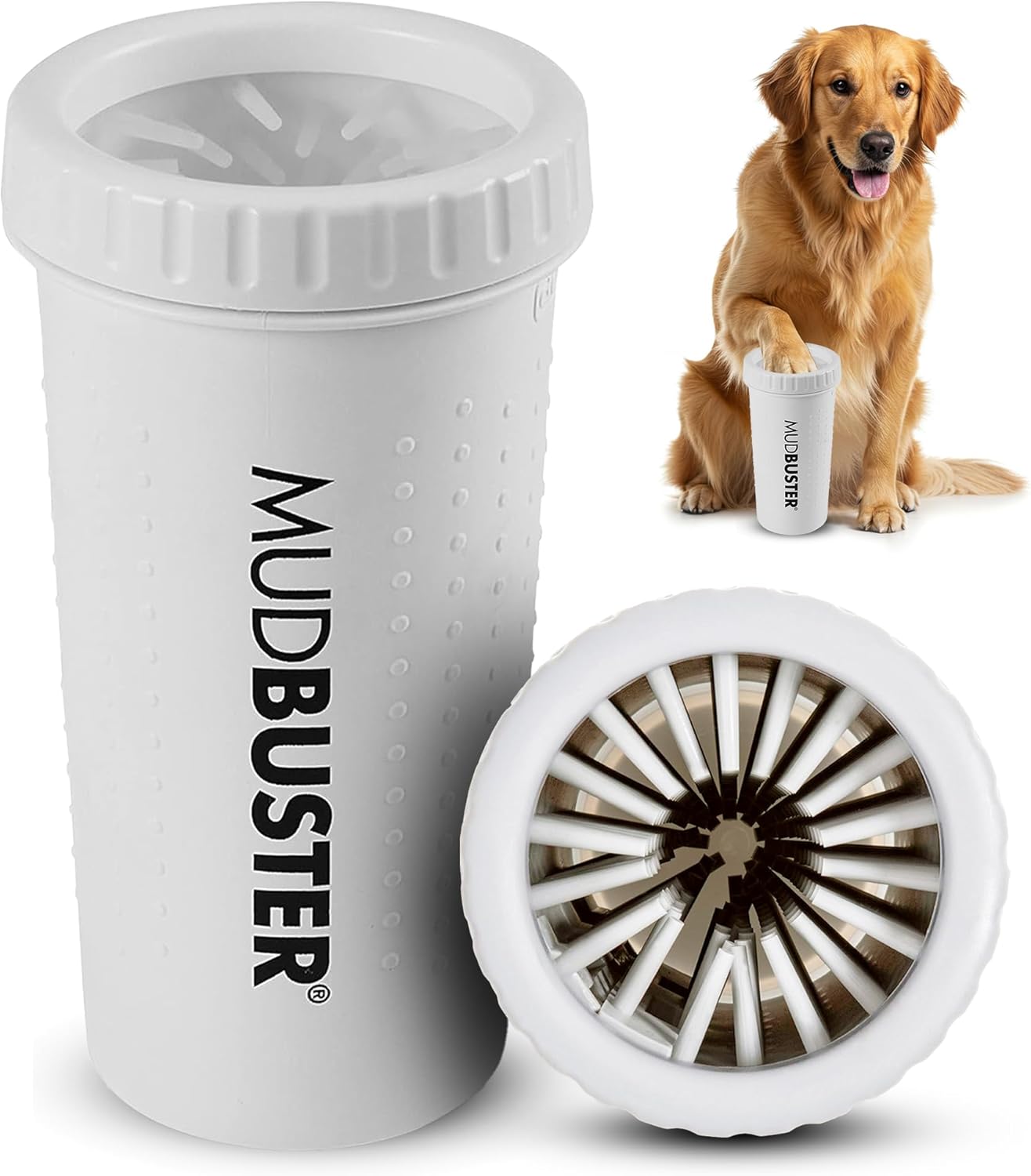 Dexas MudBuster Medium Dog Paw Cleaner in Fuchsia - Fits 1.5"-2.5" Wide Paws, Portable Paw Washer for Muddy Paws, Dog Paw Cleaning Cup with Gentle Silicone Bristles, Quick Clean Pet Paw Washer