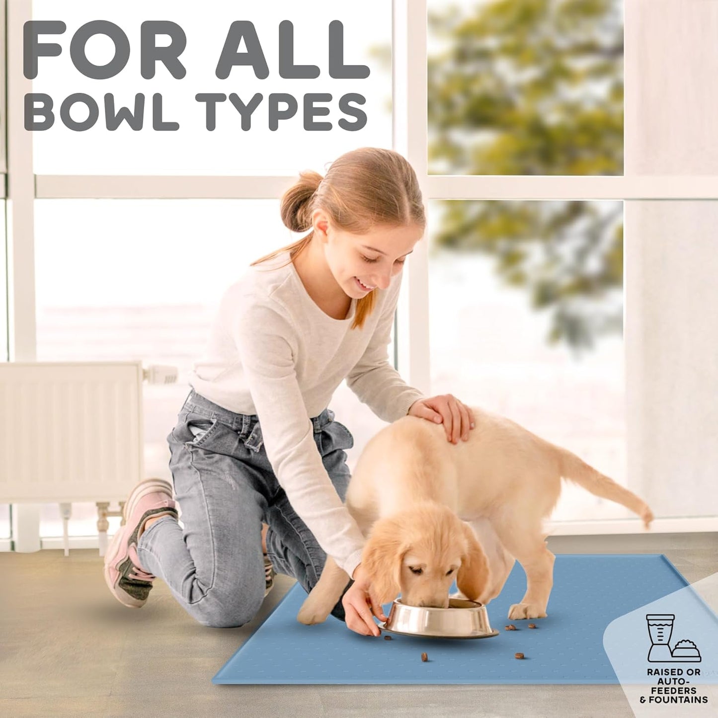 Dog Food Mat - Raised Edges Dogs Mat for Food and Water Prevent Spill, Waterproof Cat Food Mats Protect Floors, Easy Clean Dog Bowl Mats for Food and Water, Silicone Pet Feeding Placemats