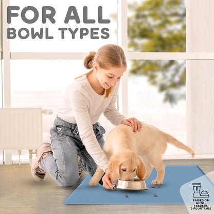 Dog Food Mat - Raised Edges Dogs Mat for Food and Water Prevent Spill, Waterproof Cat Food Mats Protect Floors, Easy Clean Dog Bowl Mats for Food and Water, Silicone Pet Feeding Placemats