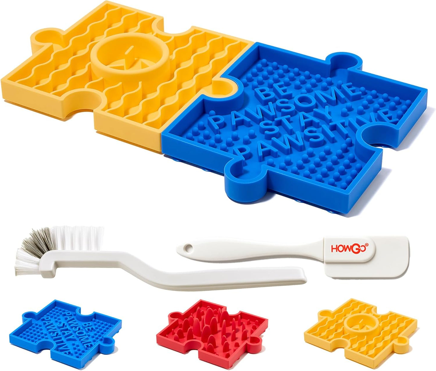 HowGo Puzzle Slow Feeder Lick Mat for Dogs, 38+ Suction Cups | Non-Slip Heavy Duty Maze Enrichment Bowl BPA-Free Silicone | Reduce Boredom Anxiety Free Combination (1PC, Red)
