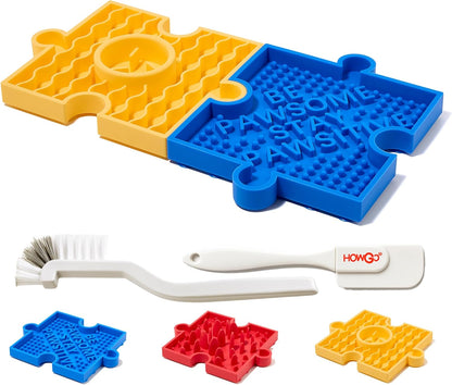 HowGo Puzzle Slow Feeder Lick Mat for Dogs, 38+ Suction Cups | Non-Slip Heavy Duty Maze Enrichment Bowl BPA-Free Silicone | Reduce Boredom Anxiety Free Combination (1PC, Red)