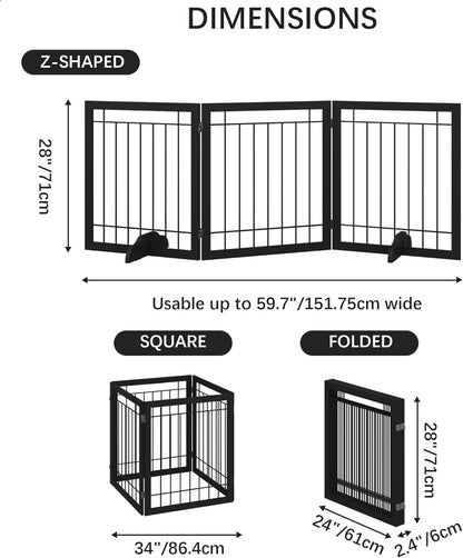 JSB 96-inch Extra Wide 30-inch Tall Dog gate with Door Walk Through, Freestanding Pet Gate for Halls, Stairs & Home, Pet Puppy Safety Dog Fence with 2PCS Support Feet (Black)