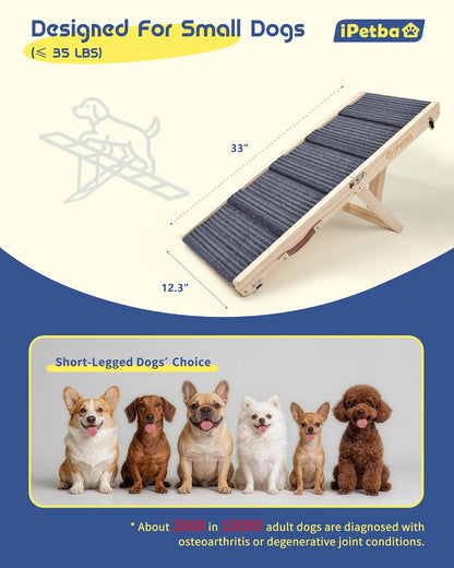 Dog Ramp for Couch - Joint & Spine Support for Small Dogs, 18" Adjustable Height, Anti-Slip & Foldable, Up to 35 lbs
