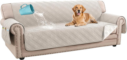H.VERSAILTEX 100% Waterproof Slipcovers for Couches and Sofas Modern Pet Couch Cover Thick Soft Furniture Protector with Elastic Straps(Sofa, Lily Pad/Beige)