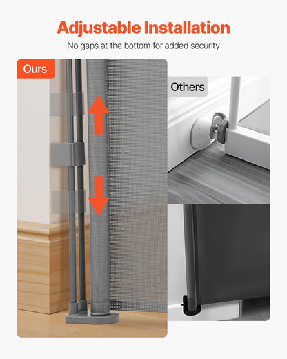 VEVOR Retractable Baby Gate, 34 inch Tall, Extends up to 110 inch Wide, Retractable Gate for Kids or Pets, Mesh Material, Easy to Install for Indoor Stairs, Doorways, Hallways, Playrooms, Gray