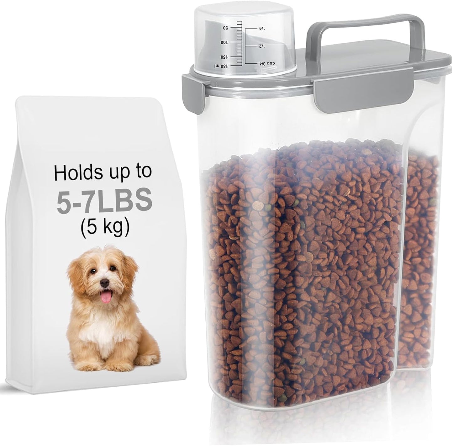 LEAWALK 5-7Lbs Dog Cat Food Storage Container with Upgraded Large Nozzle BPA-free, 4 Snap Seals Plastic Pet Food Storage Containers with Handles are Easy to Clean and Carry