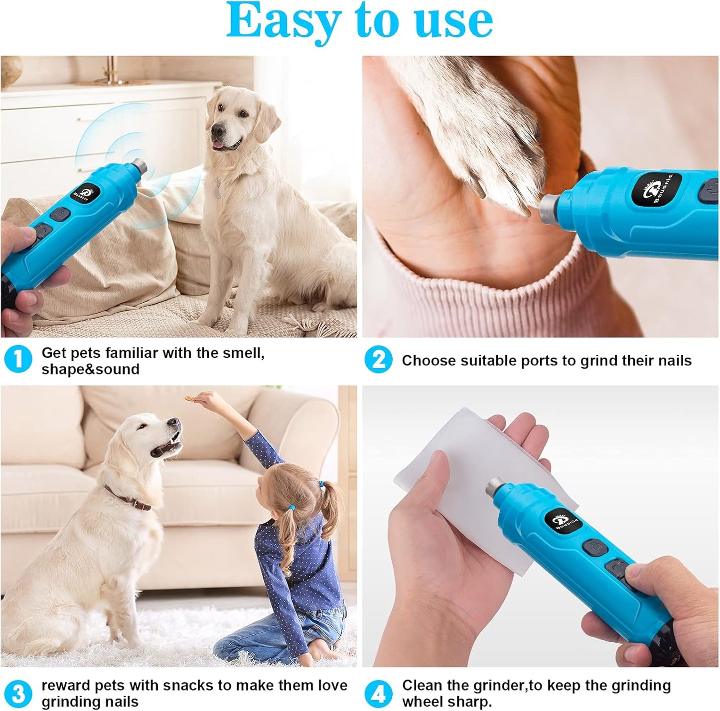 BOUSNIC Dog Nail Grinder with 2 LED Light - Super Quiet Pet Nail Grinder Powerful 2-Speed Electric Dog Nail Trimmer File Toenail Grinder for Puppy Small Medium Large Breed Dogs & Cats (Purple)