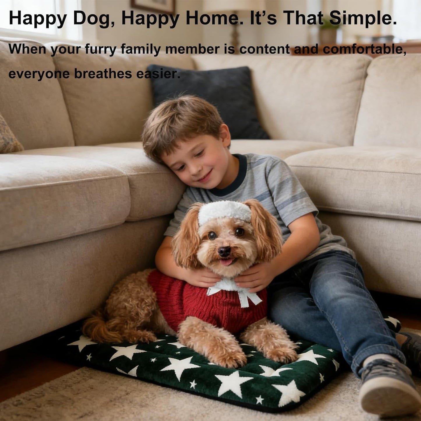 Dog Bed Mat, Reversible Crate Pad & Cute Dog Bed - Machine Washable Kennel Mat with Ultra Soft for Small Dogs (Cool/Warm), 24" x 18", Grey&Star