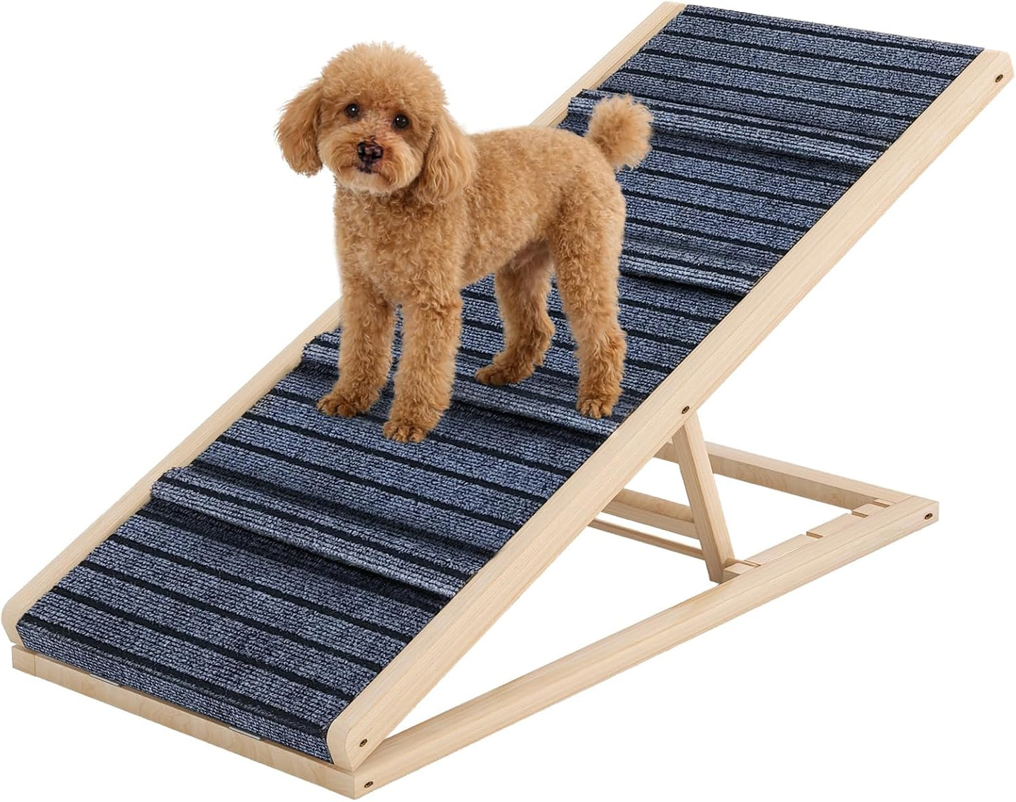 Adjustable Wooden Dog Ramp for Small & Medium Dogs, 27.6" Long x 11.8" Wide Portable Pet Ramp for Bed, Couch, Sofa & Car, Anti-Slip Carpet, Lightweight Foldable Indoor Outdoor Travel Dog Ramp