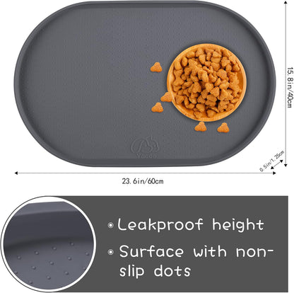 100% Waterproof 0.5" Raised Edge BPA Free Silicone Dog Food Mat, Pet Cat Feeding Mats Contain Spills Protects Floors, Placemats for Cats and Dogs Water Bowl Dishwasher. (Small, Gray)