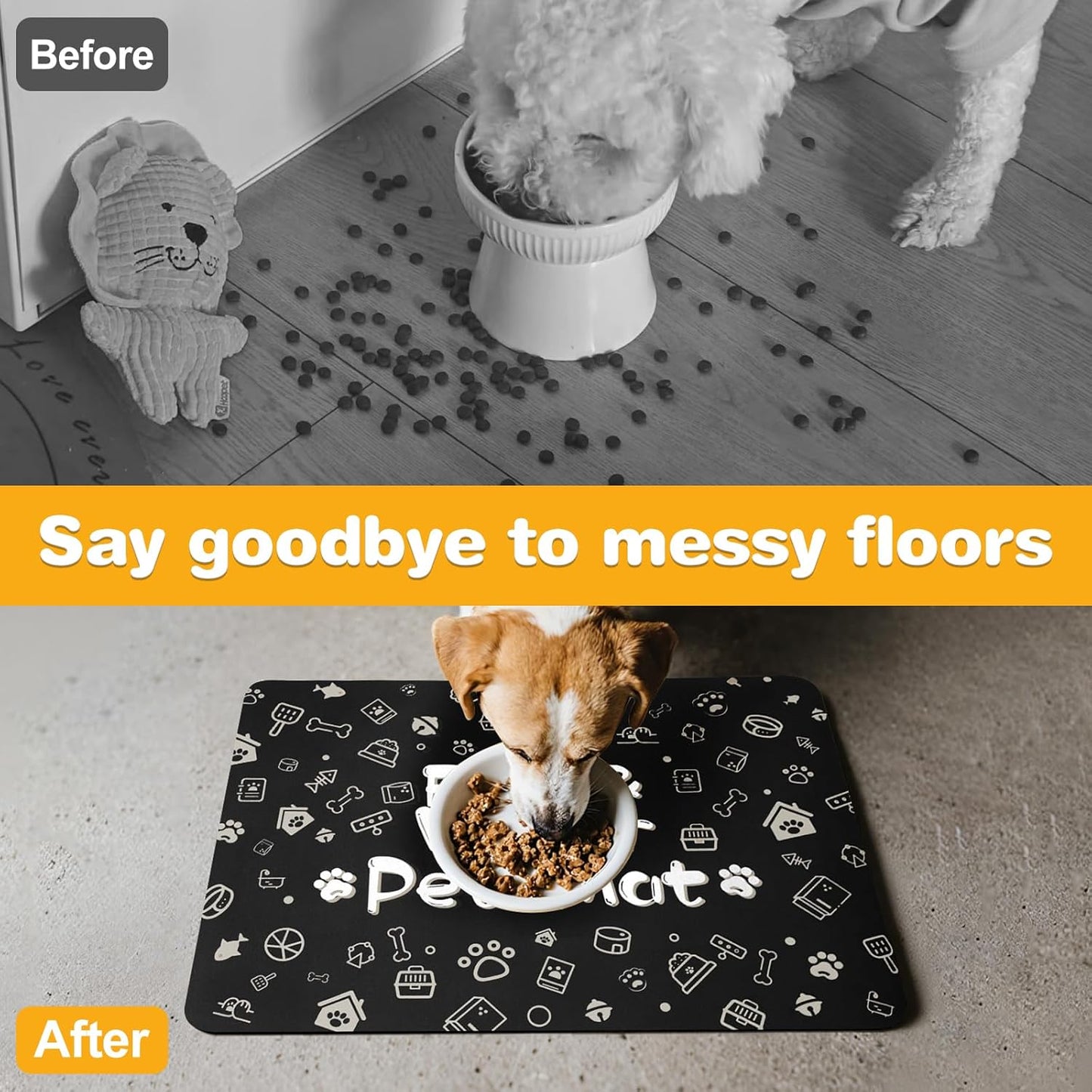 Pet Feeding Mat,Dog Cat Mat for Food and Water,Dog Bowl Waterproof Placemat with Rubber Backing,Absorbent Quick Dry Water Dispenser Mat for Pet（Dark Gray 12"×18"）
