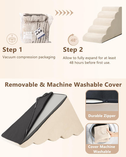 Aodisman Dog Stairs for Small Dogs,3 Step Dog Ramp for Couch and Bed,Pet Stairs with Non-Slip Bottom for Old Cats,Indoor Pet Steps,Comfort,Durable,15.4" H