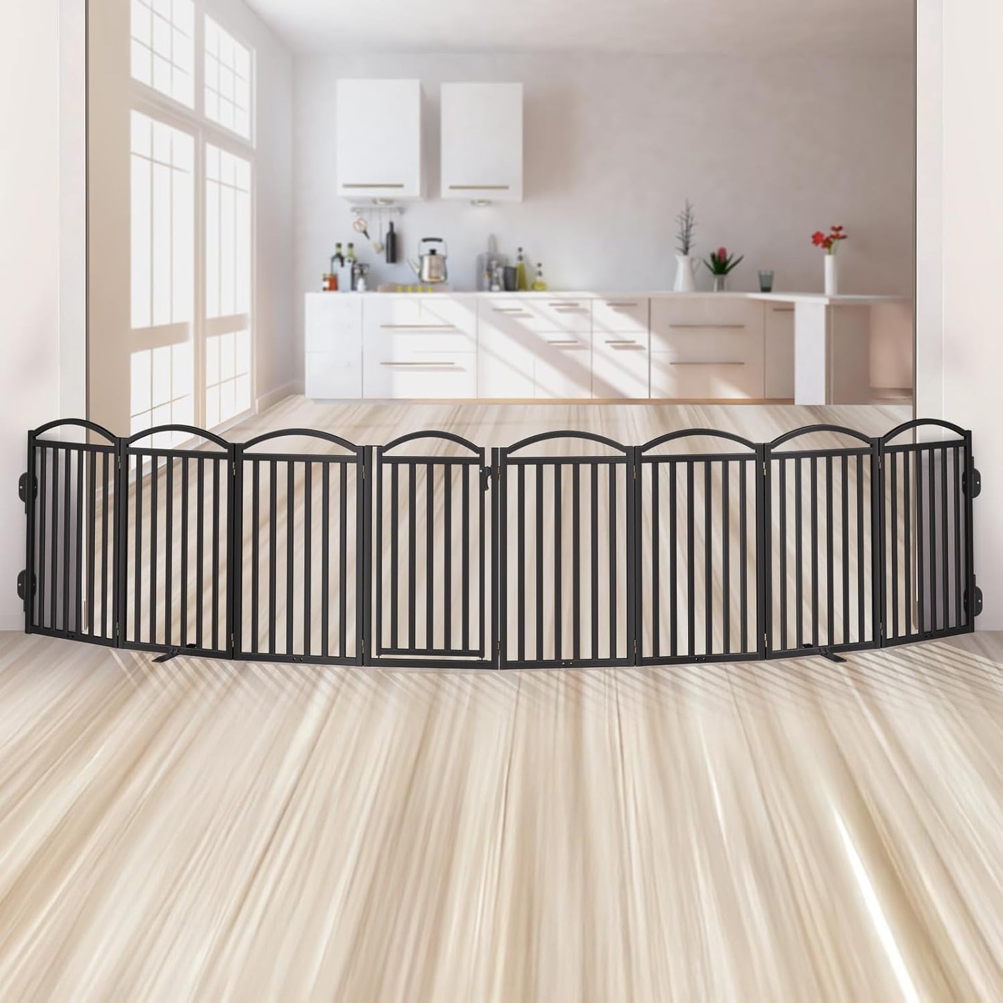 Malier Metal Freestanding Dog Gate, 32'' Height Outdoor Indoor Dog Fences, Extra Wide Foldable Puppy Gate for Stairs (Black, 【2 Panels】 40''W × 32''H)