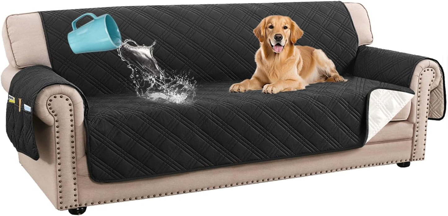 H.VERSAILTEX 100% Waterproof Slipcovers for Couches and Sofas Modern Pet Couch Cover Thick Soft Furniture Protector with Elastic Straps(Sofa, Lily Pad/Beige)