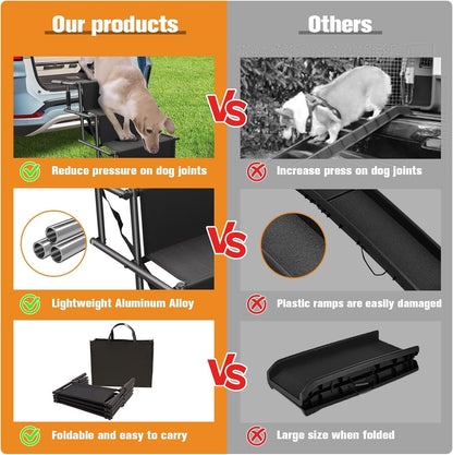Dog Stairs for Car, Foldable Ramps for Dogs with Non-Slip Surface for Large Dogs Portable Dog Steps for Cars and SUV, Truck to 200 lbs, 4 Steps