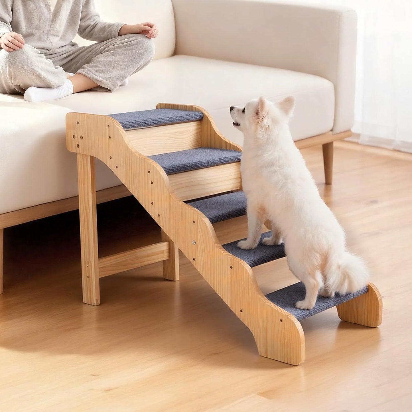 VEVOR Wood Pet Stairs, 2-Step Dog Stairs for Beds, Sofa & Cars, 110lbs Load Capacity, Floded Flat Design, Stable & Sturdy Cat & Dog Step Ladder for Small Medium Large Older Pet Puppy Essentials