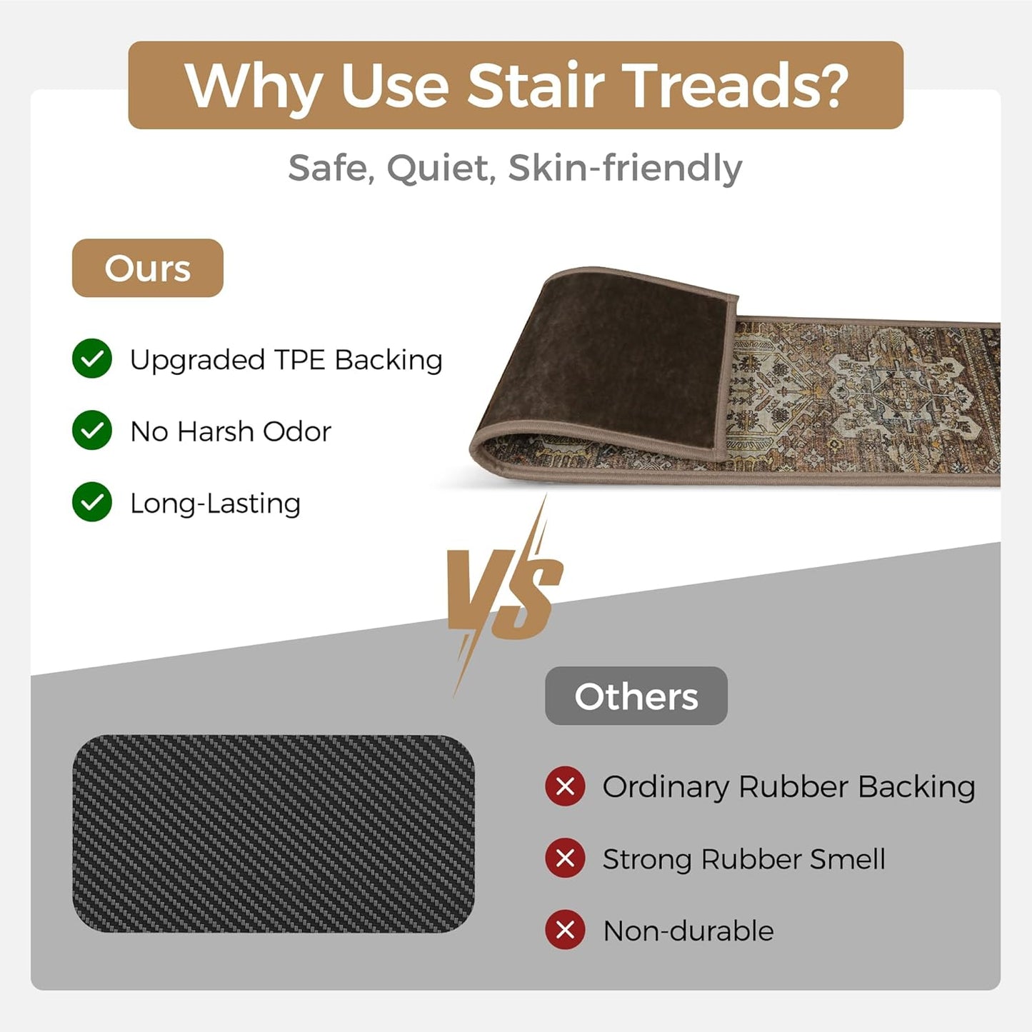 sarben Non Slip Stair Treads for Wooden Steps 15PCS - 8"x30" Indoor Safety Carpet, Edging Mats with TPE Adhesive Backing, Pet and Elderly Friendly Stair Rugs (Taupe) - Colors B