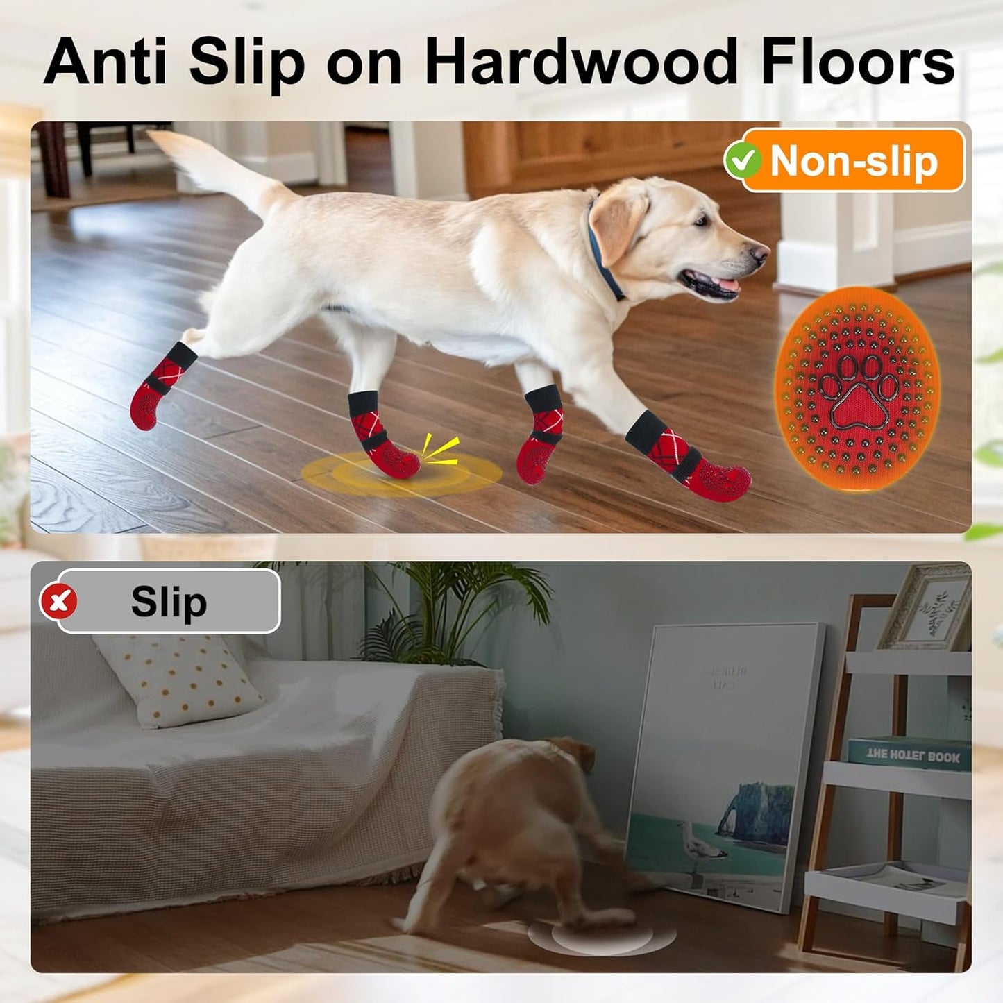 BEAUTYZOO 6PCS Dog Socks to Prevent Licking Paws, Anti Slip Dog Shoes for Hot Pavement Hardwood Floors, Traction Control Toe Grips Boots & Paw Protectors for Small Medium Large Senior Dogs, Grey S