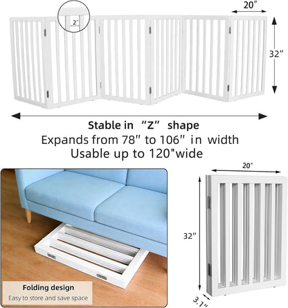 Dog Gate Indoor, Freestanding Dog Fence for The House, Doorways, Hallways,or Stairs,Pet Gate Foldable Wooden,Expandable 24" Height 3 Panels,White