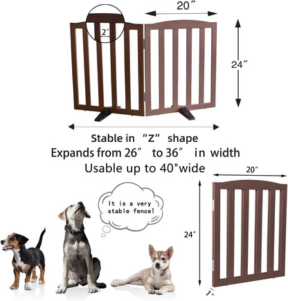 ZJSF Foldable Freestanding Indoor Dog Gate for House Wood White Long Pet Gates Dog Fence for Stairs Puppy Gates for Hallways,Pet Fence, Puppy Gate,Support Feet Included 24 "Height-3 Panels